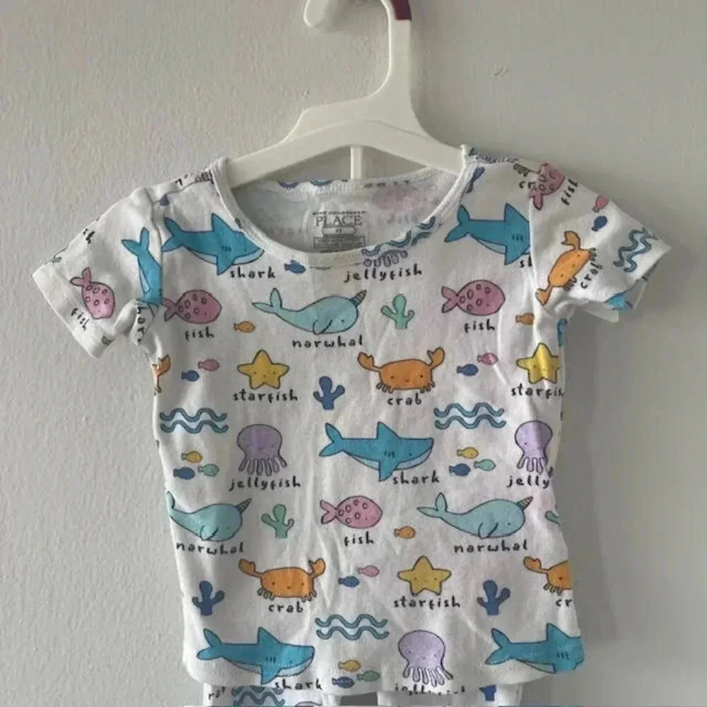 Children's Place Toddler Girls Sea Creature Snug Fit Cotton Pajamas, Size 2T